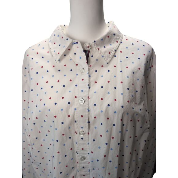 Talbots Women's Long Sleeve Cotton Button Down Shirt White Dot Size 3X Plus - Picture 2 of 6